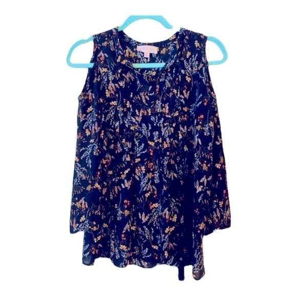 Philosophy Sz Medium Sleeveless Loose & Flowing Black Yellow & Orange Print Top - Picture 7 of 7